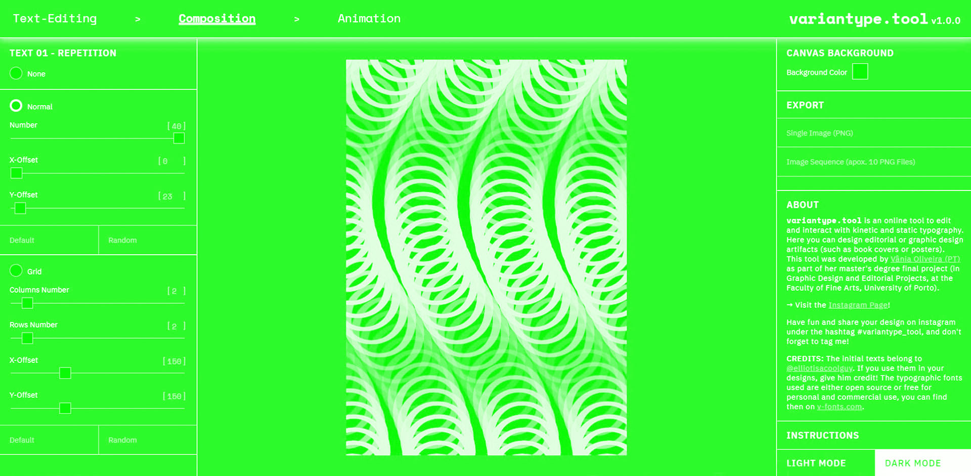 Online interactive tool. Website at p5.js editor